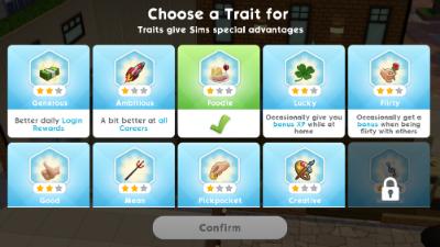 The Sims Mobile: Aging and Earning Traits